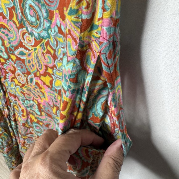 Roller Rabbit Midi Dress Sz S Gauze Cotton Duster Paisley Pockets Boho Button - Picture 6 of 15